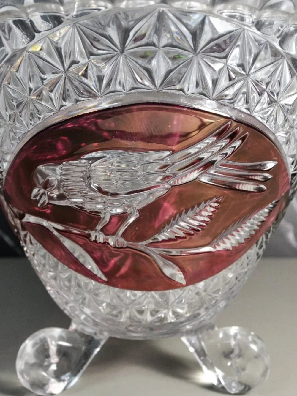Hofbauer Byrdes Ruby Red Crystal 3 Footed Bowl Germany Vintage